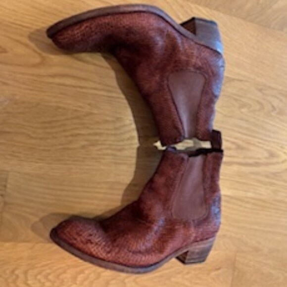 SHOTO Brick Red Western Chelsea Leather Boots - Picture 4 of 14